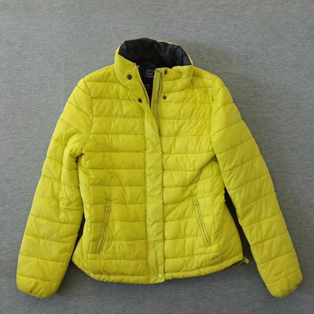 American Eagle Outfitters Neon Yellow Puffer Jacket Quilted Full Zip Women Large
